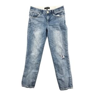 Mac and Me Womens Blue Distressed Straight Leg Jeans Size 8 Elastic Waist 28x28